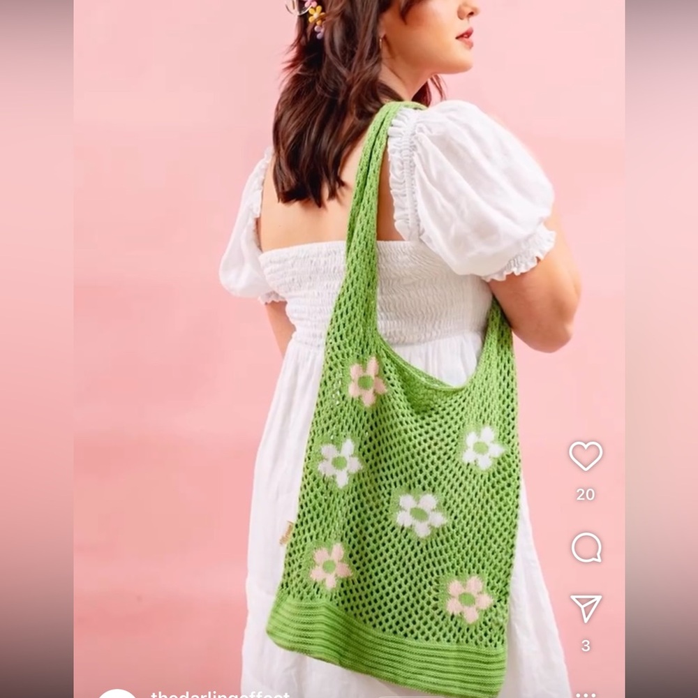 Floral Crochet Slouchy Market Bag in Spring Green